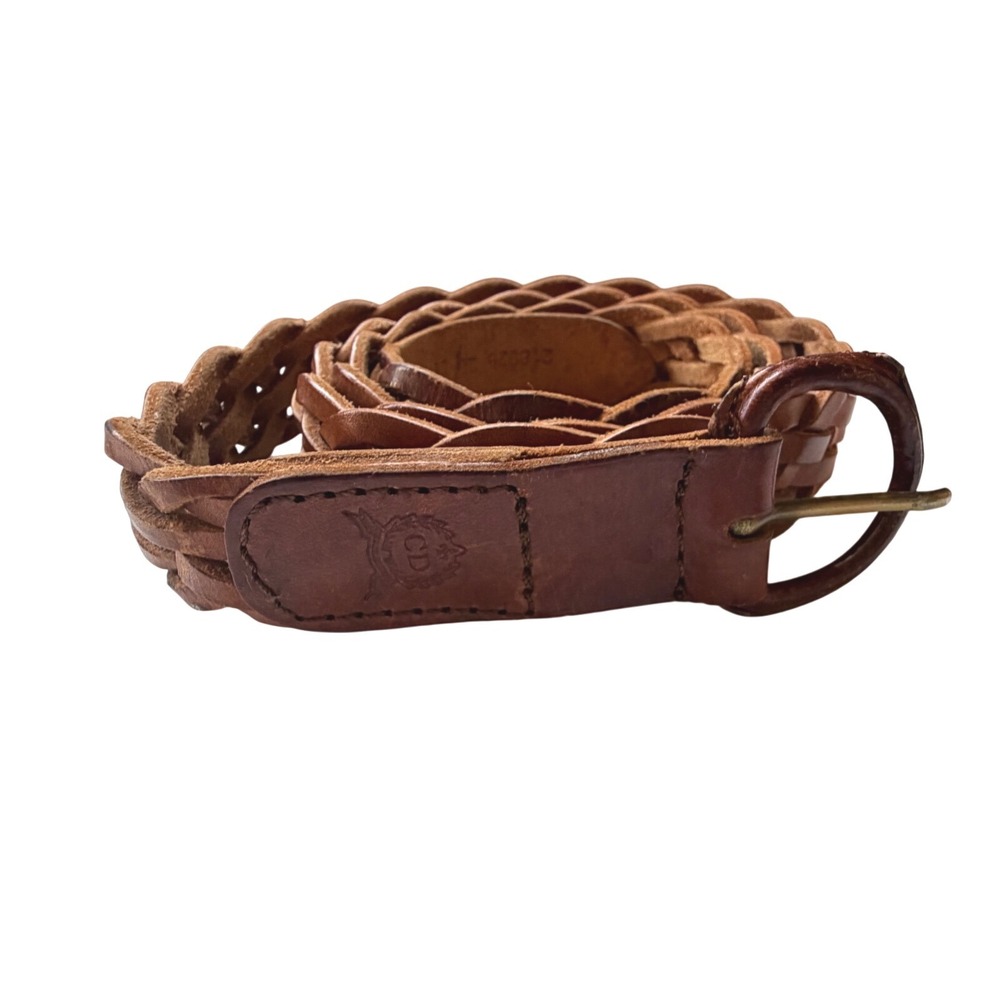 Vintage Christian Dior Braided Leather Belt Brown Woven Made in Spain  43"L SZ L